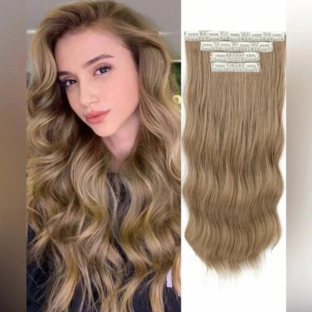 20 Inch Clip in Medium Dark Blonde Hair extensions wavy 4 thick pieces